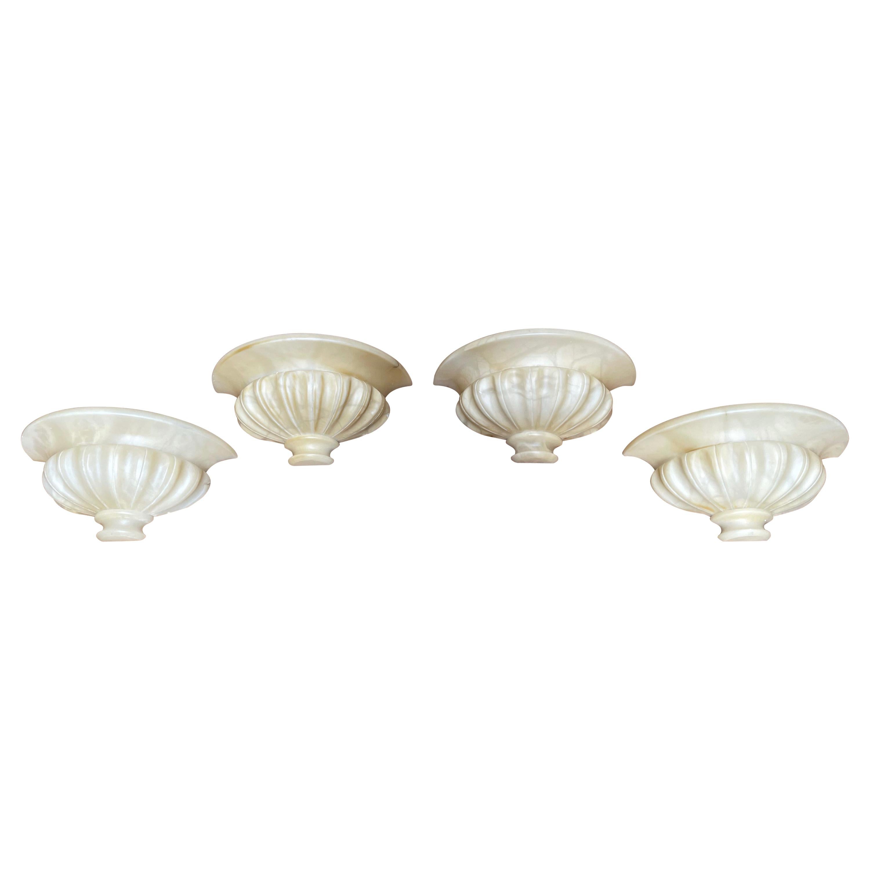 Great Shape Set of 4 Art Deco Style Alabaster Wall Sconces / Fixtures