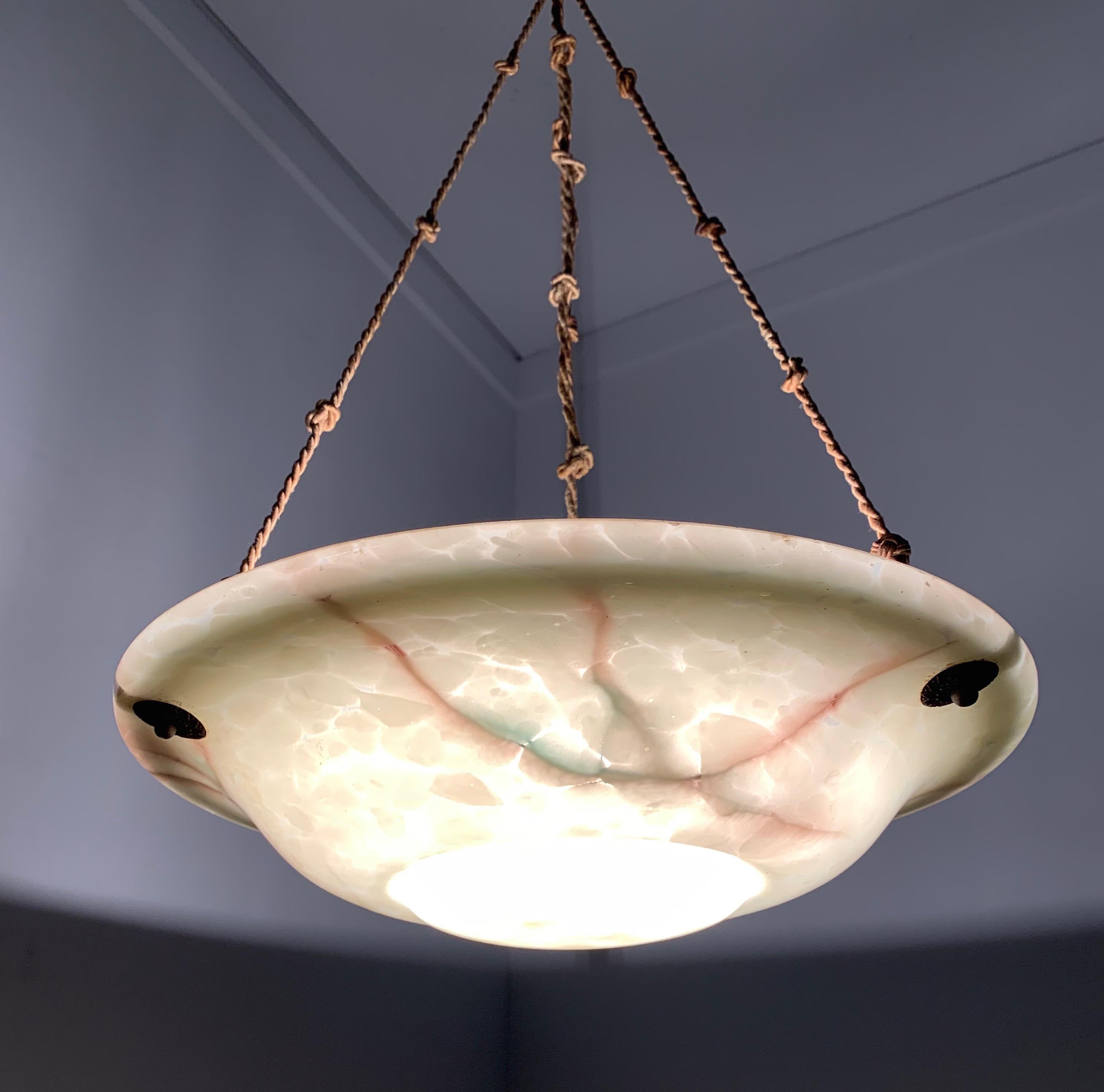 Great Shape, Size and Color, 1920s Art Deco Glass Pendant Light / Ceiling Lamp For Sale 3