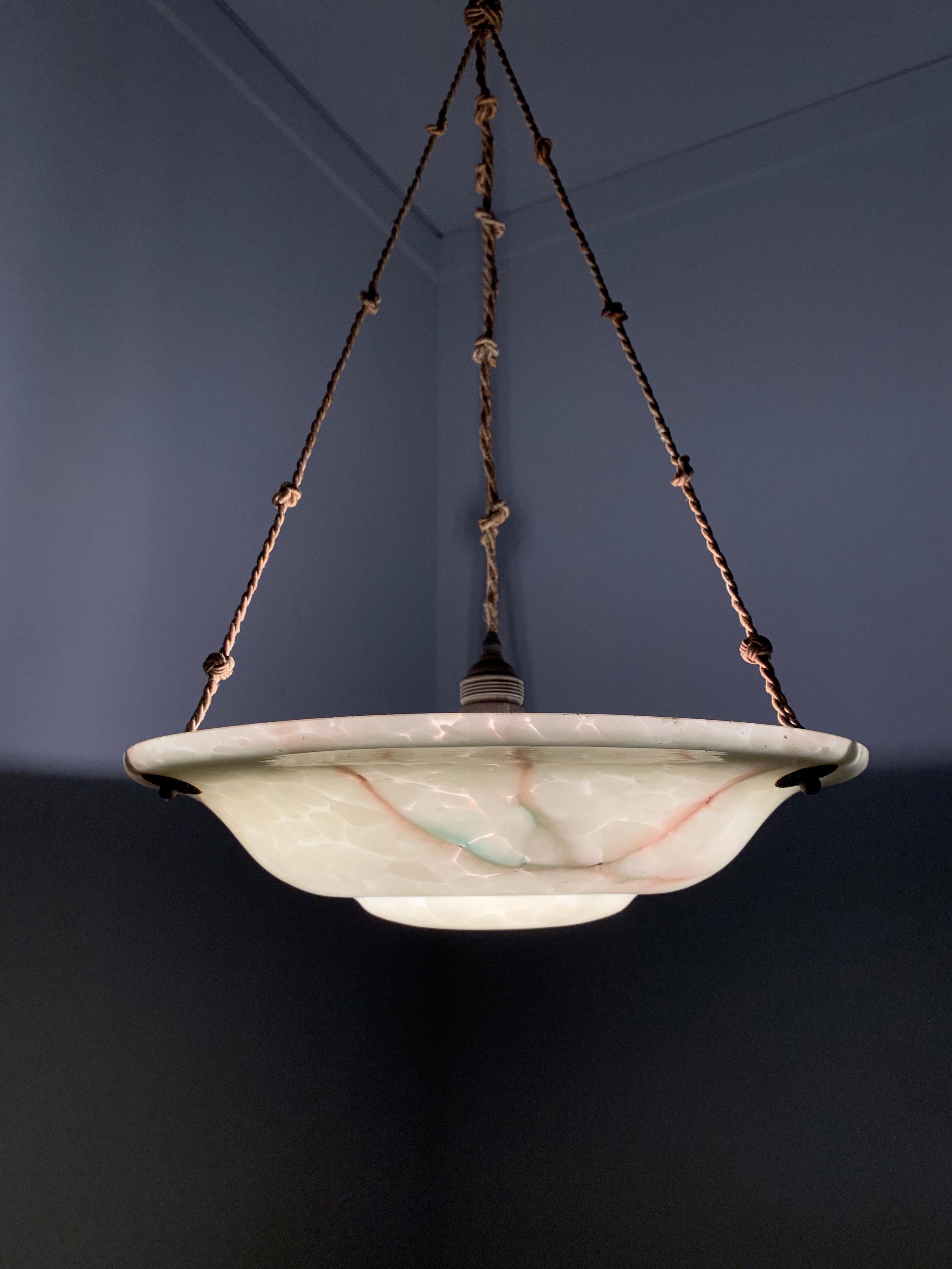 Great Shape, Size and Color, 1920s Art Deco Glass Pendant Light / Ceiling Lamp For Sale 4