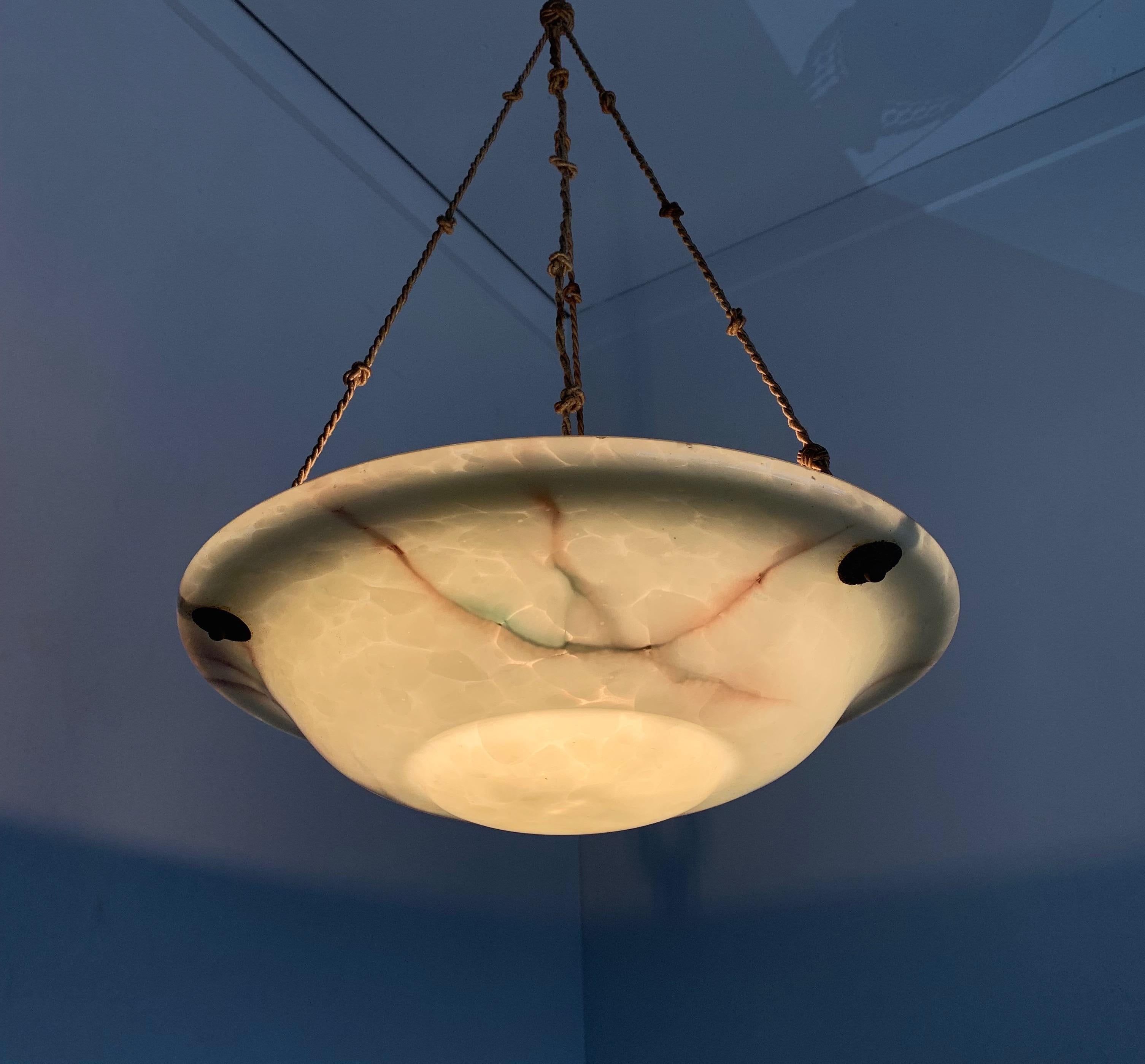 Great Shape, Size and Color, 1920s Art Deco Glass Pendant Light / Ceiling Lamp For Sale 8