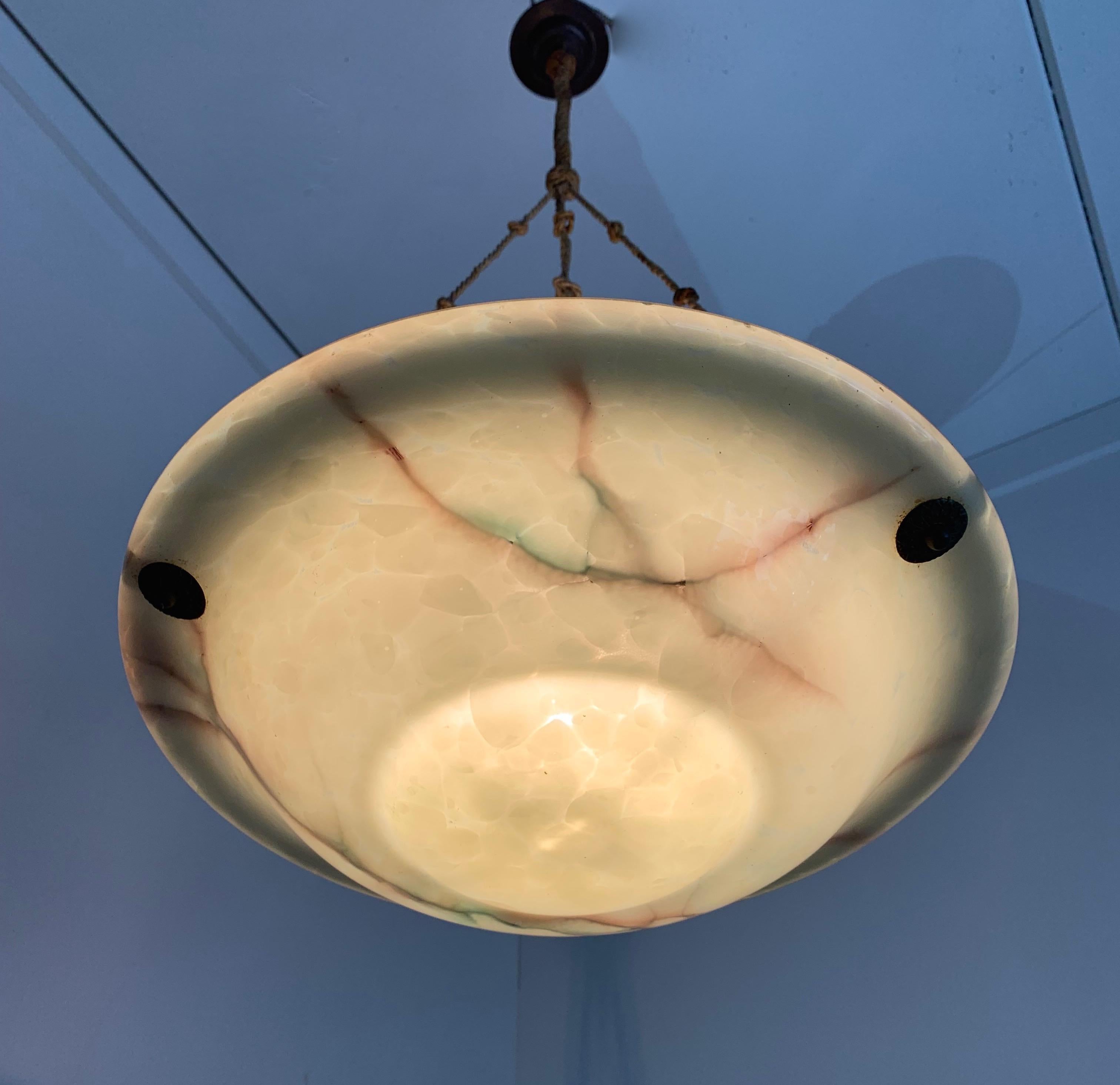 Great Shape, Size and Color, 1920s Art Deco Glass Pendant Light / Ceiling Lamp For Sale 9