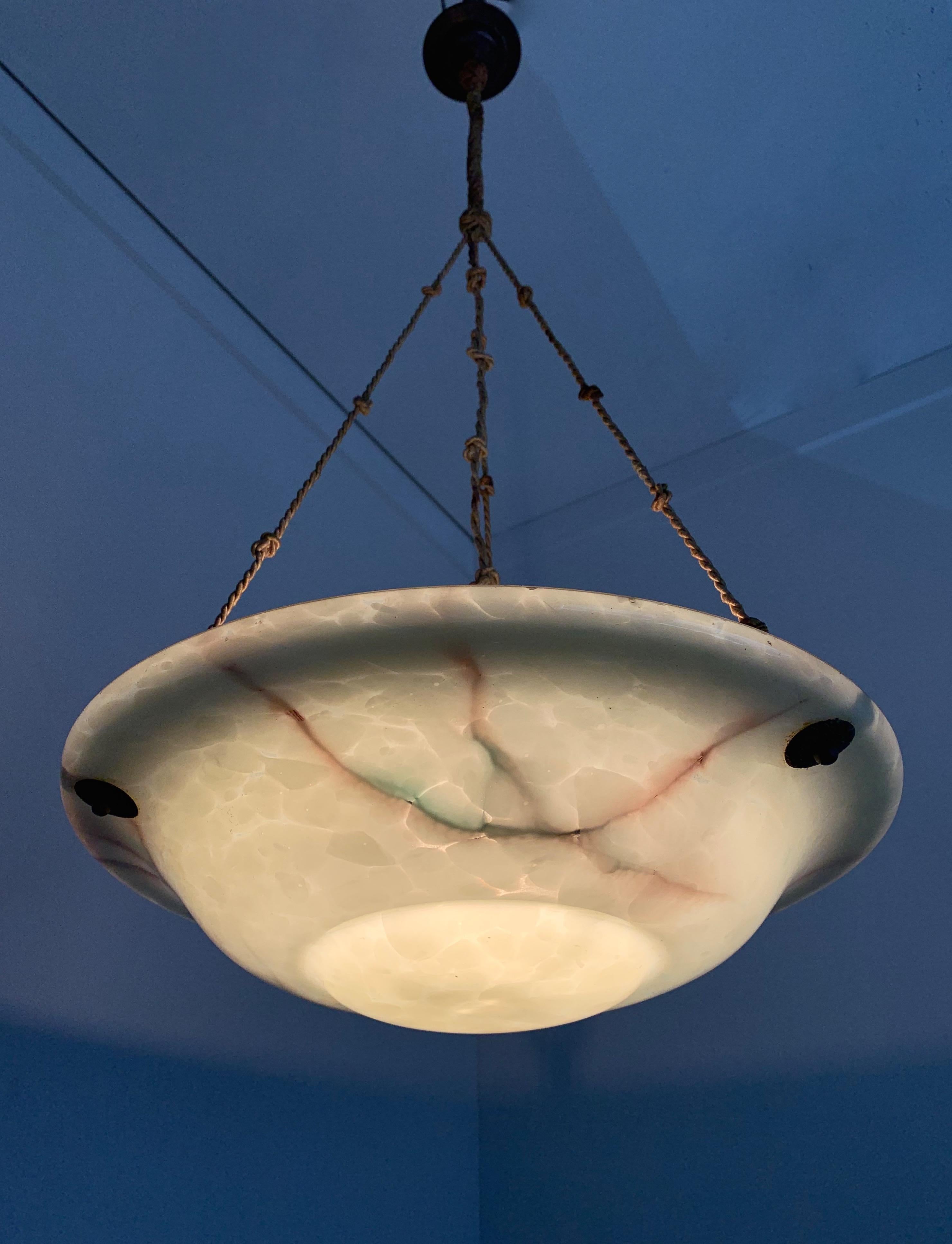 European Great Shape, Size and Color, 1920s Art Deco Glass Pendant Light / Ceiling Lamp For Sale