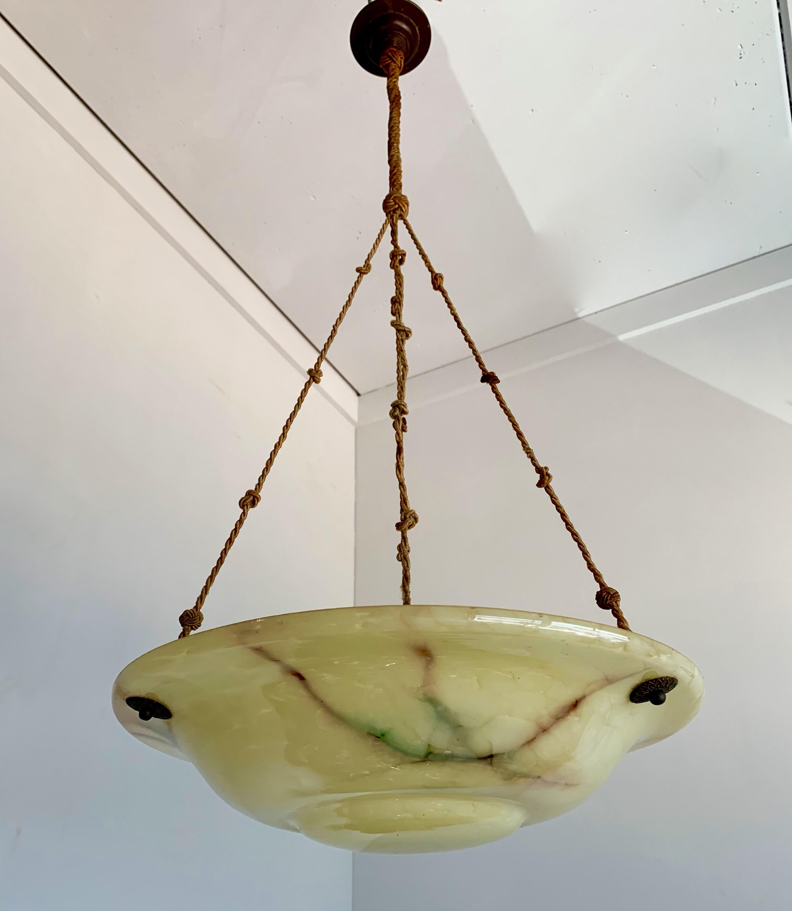 Great Shape, Size and Color, 1920s Art Deco Glass Pendant Light / Ceiling Lamp In Good Condition For Sale In Lisse, NL