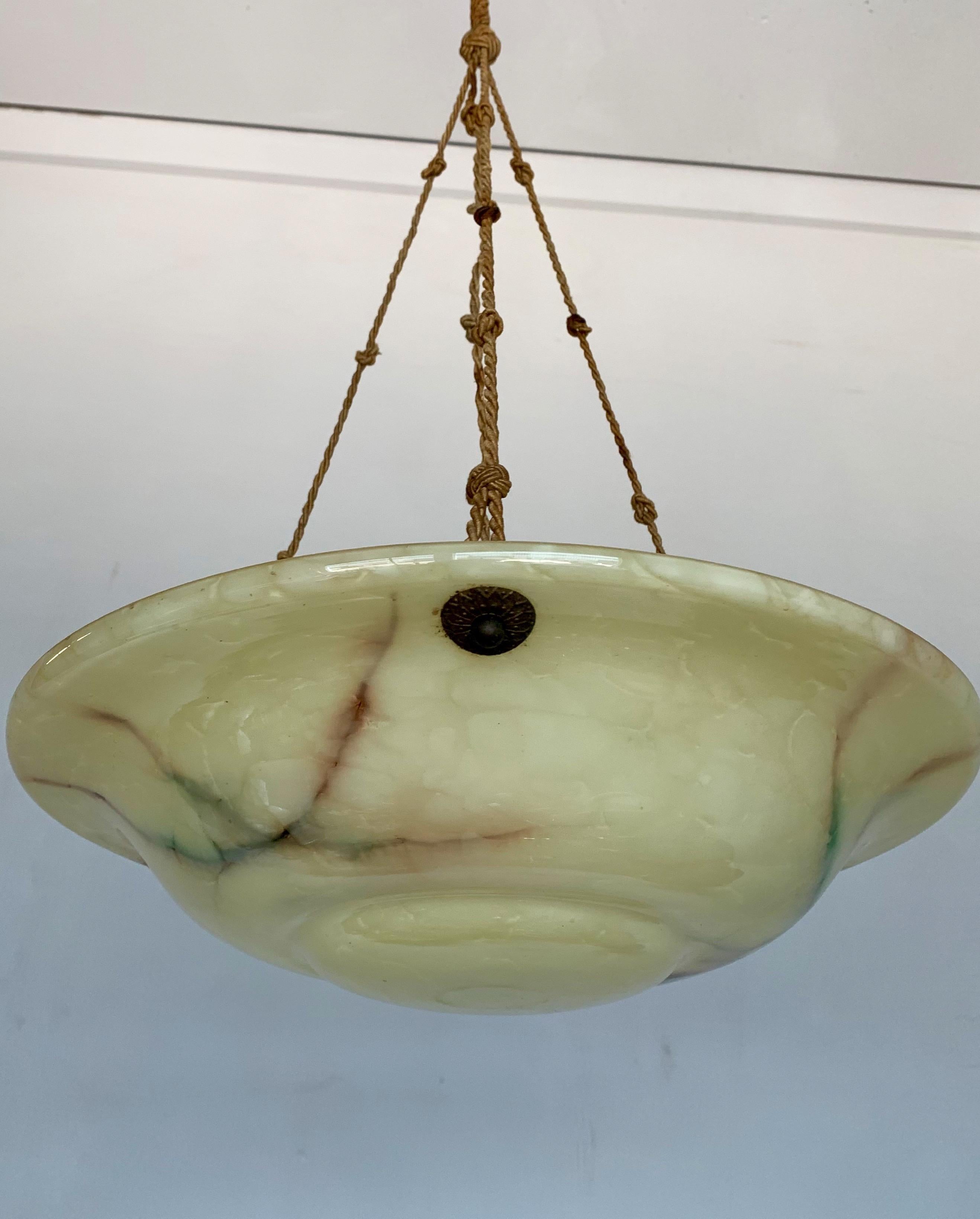 20th Century Great Shape, Size and Color, 1920s Art Deco Glass Pendant Light / Ceiling Lamp For Sale