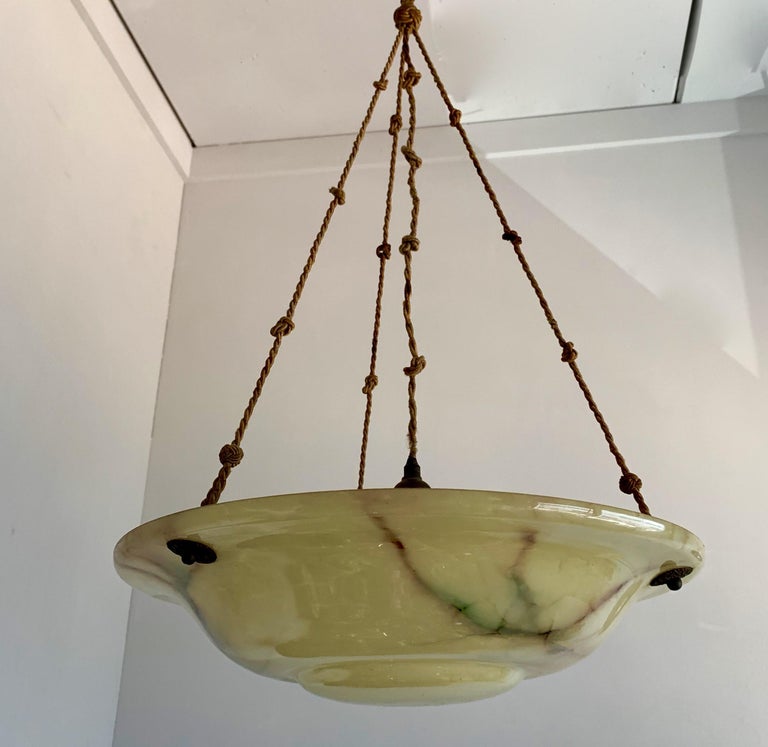 Great Shape, Size and Color, 1920s Art Deco Glass Pendant Light / Ceiling Lamp For Sale 1