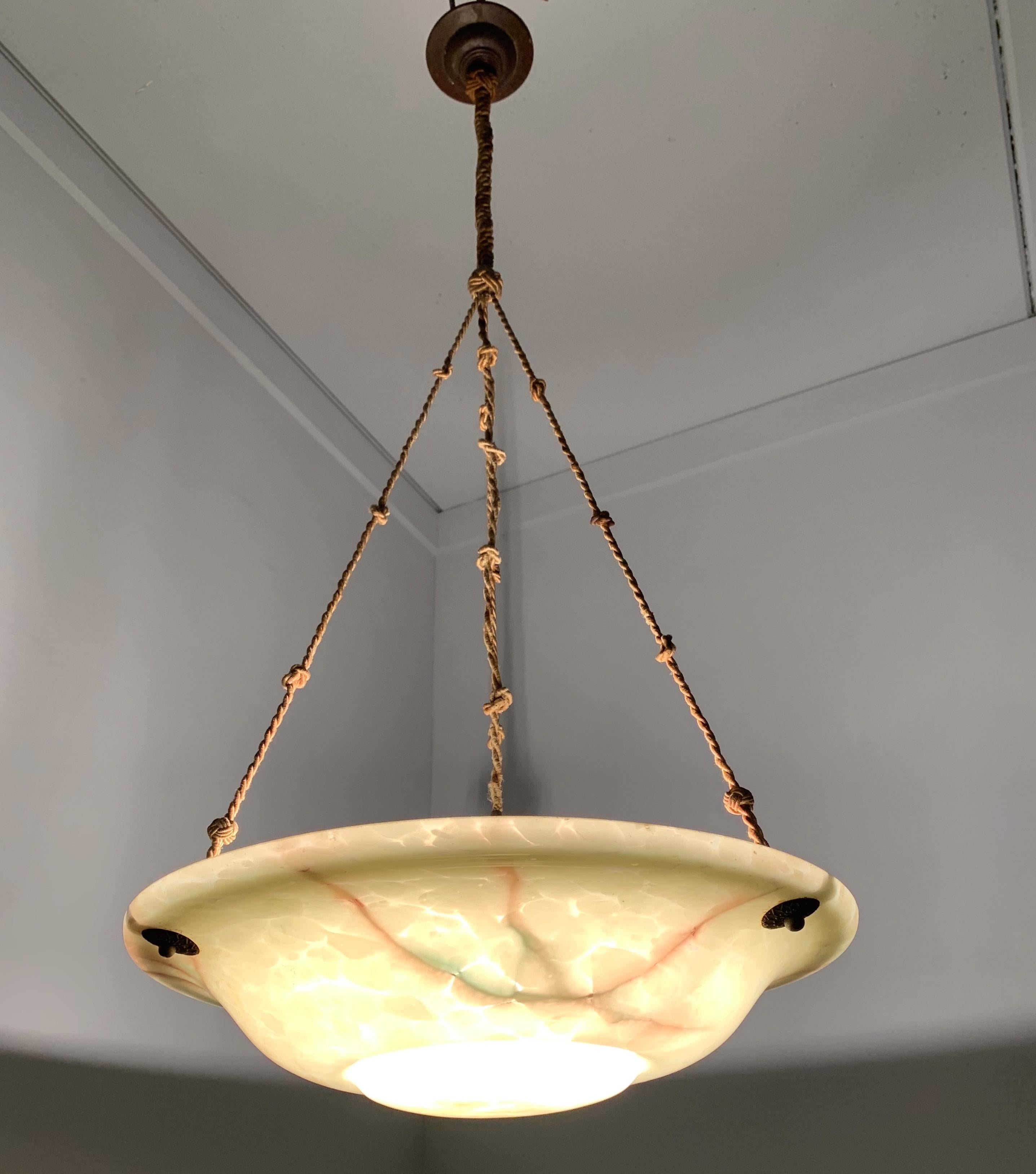 Great Shape, Size and Color, 1920s Art Deco Glass Pendant Light / Ceiling Lamp For Sale 2