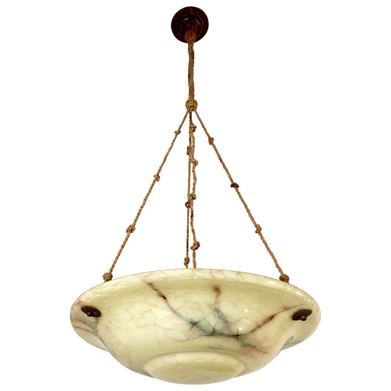 Great Shape, Size and Color, 1920s Art Deco Glass Pendant Light / Ceiling Lamp For Sale
