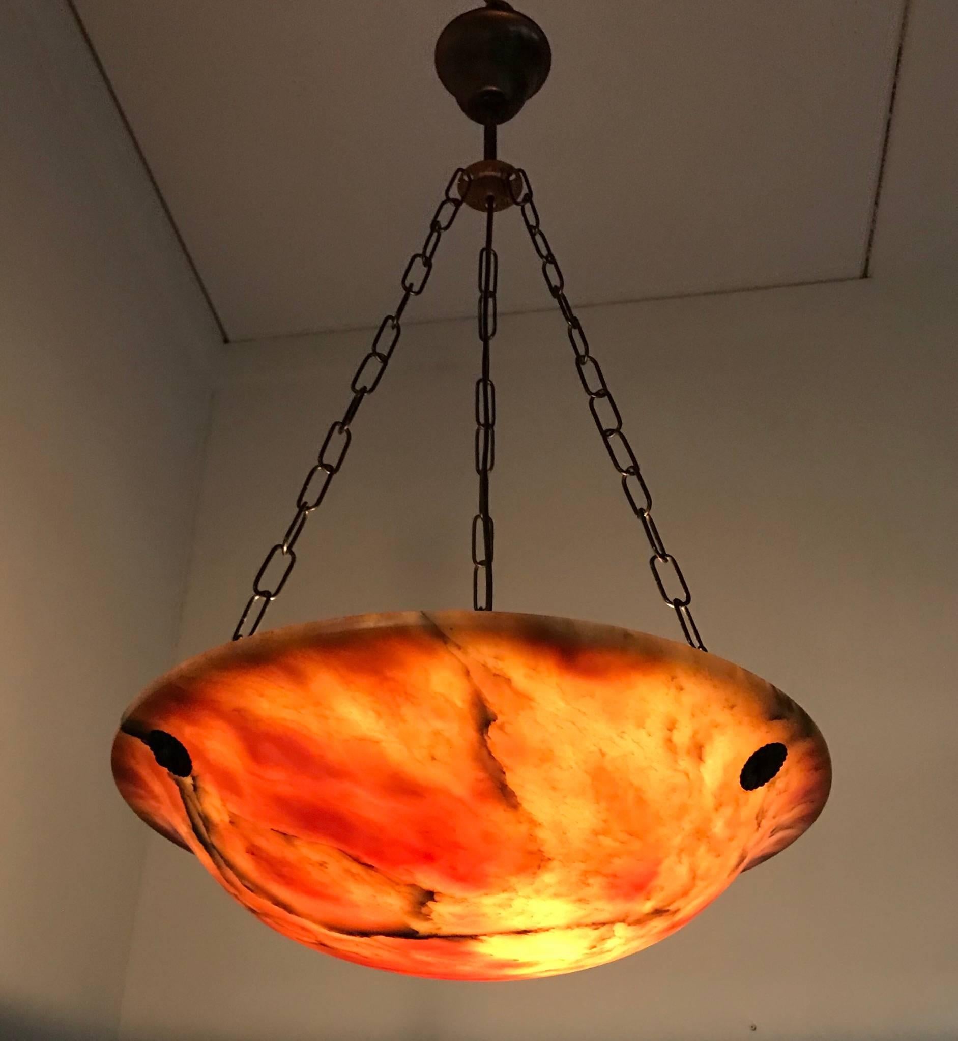 Great Shape, Size and Color 1920s Art Deco Alabaster Pendant Ceiling Lamp 4