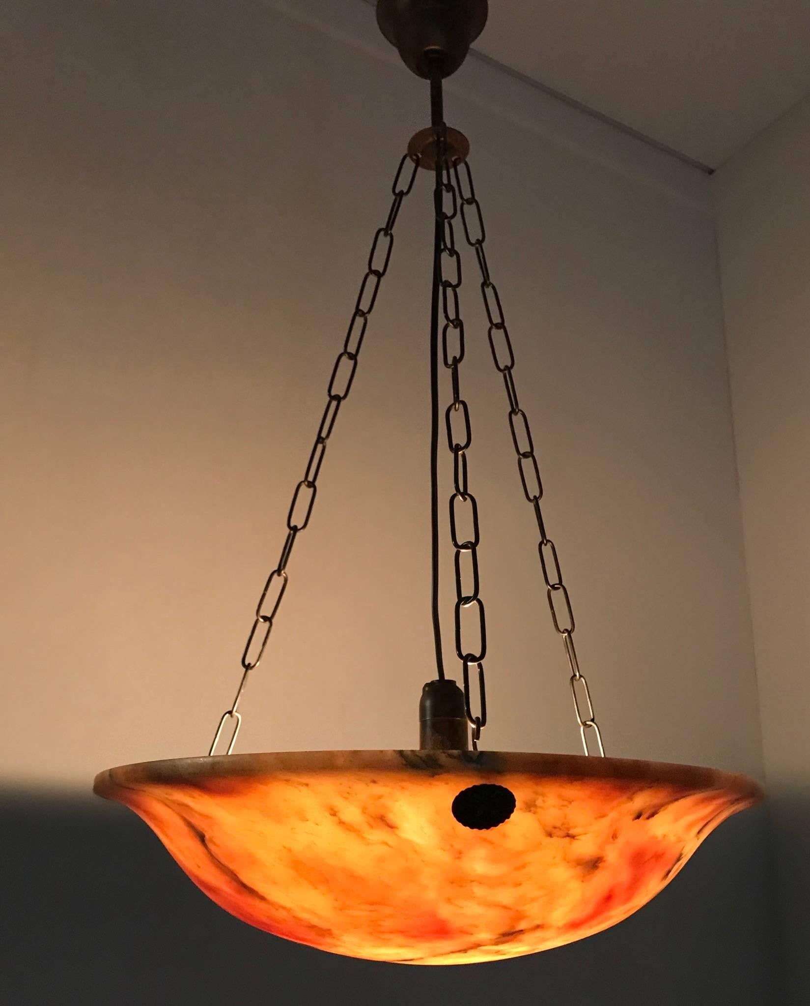 Great Shape, Size and Color 1920s Art Deco Alabaster Pendant Ceiling Lamp In Excellent Condition In Lisse, NL