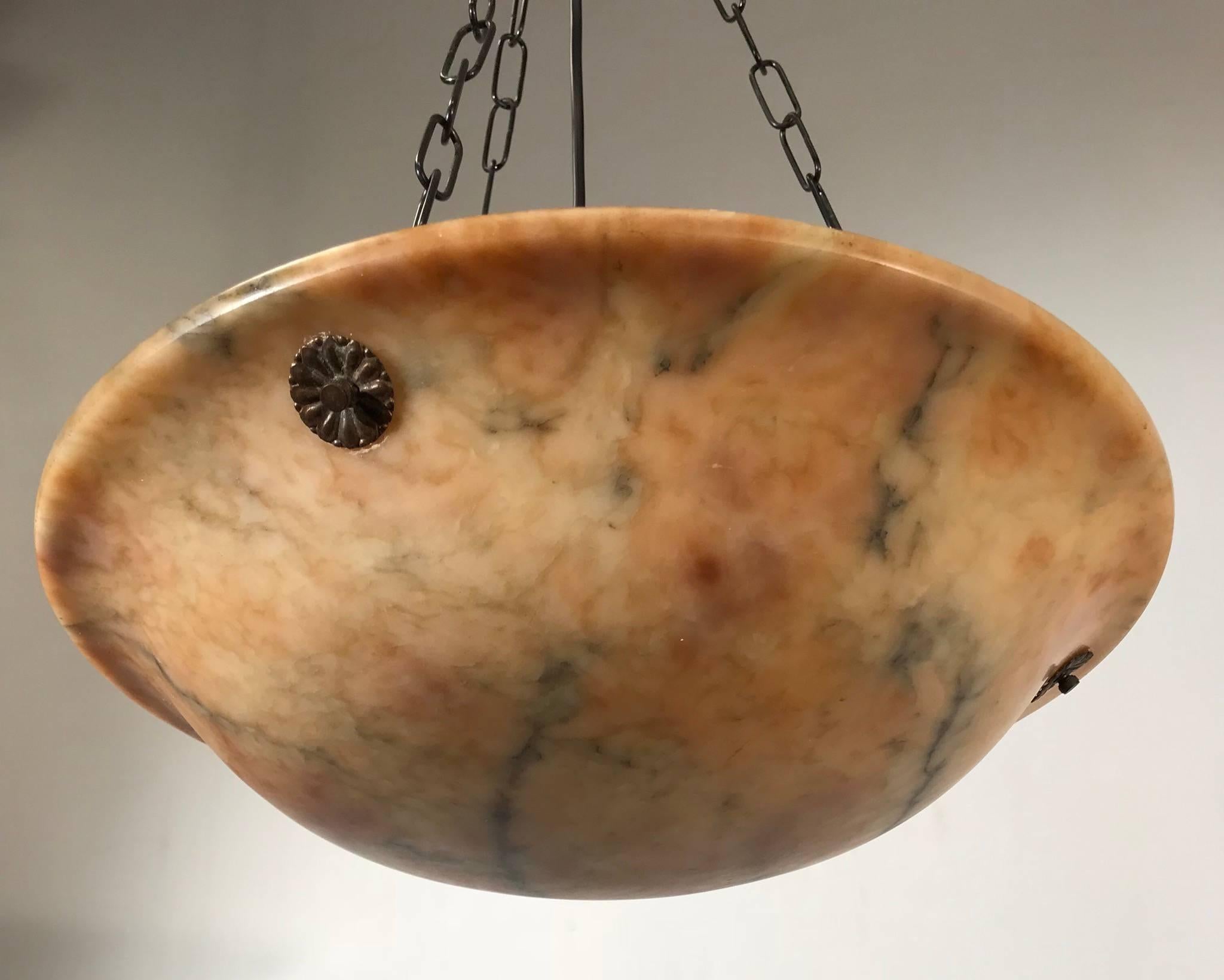 Great Shape, Size and Color 1920s Art Deco Alabaster Pendant Ceiling Lamp 1