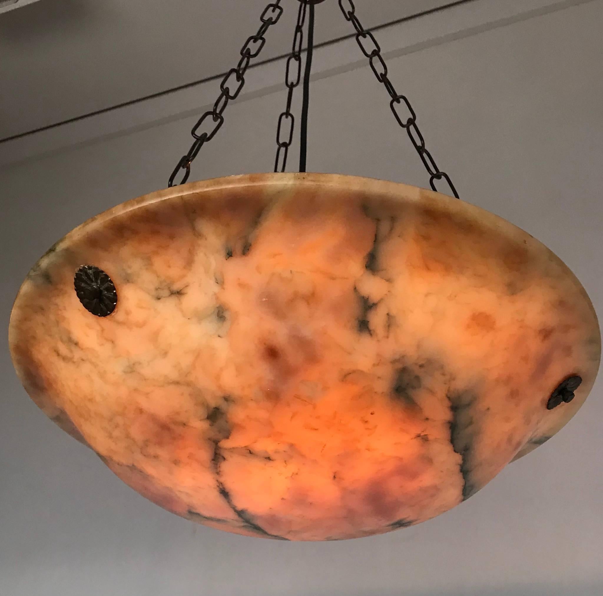 Great Shape, Size and Color 1920s Art Deco Alabaster Pendant Ceiling Lamp 2