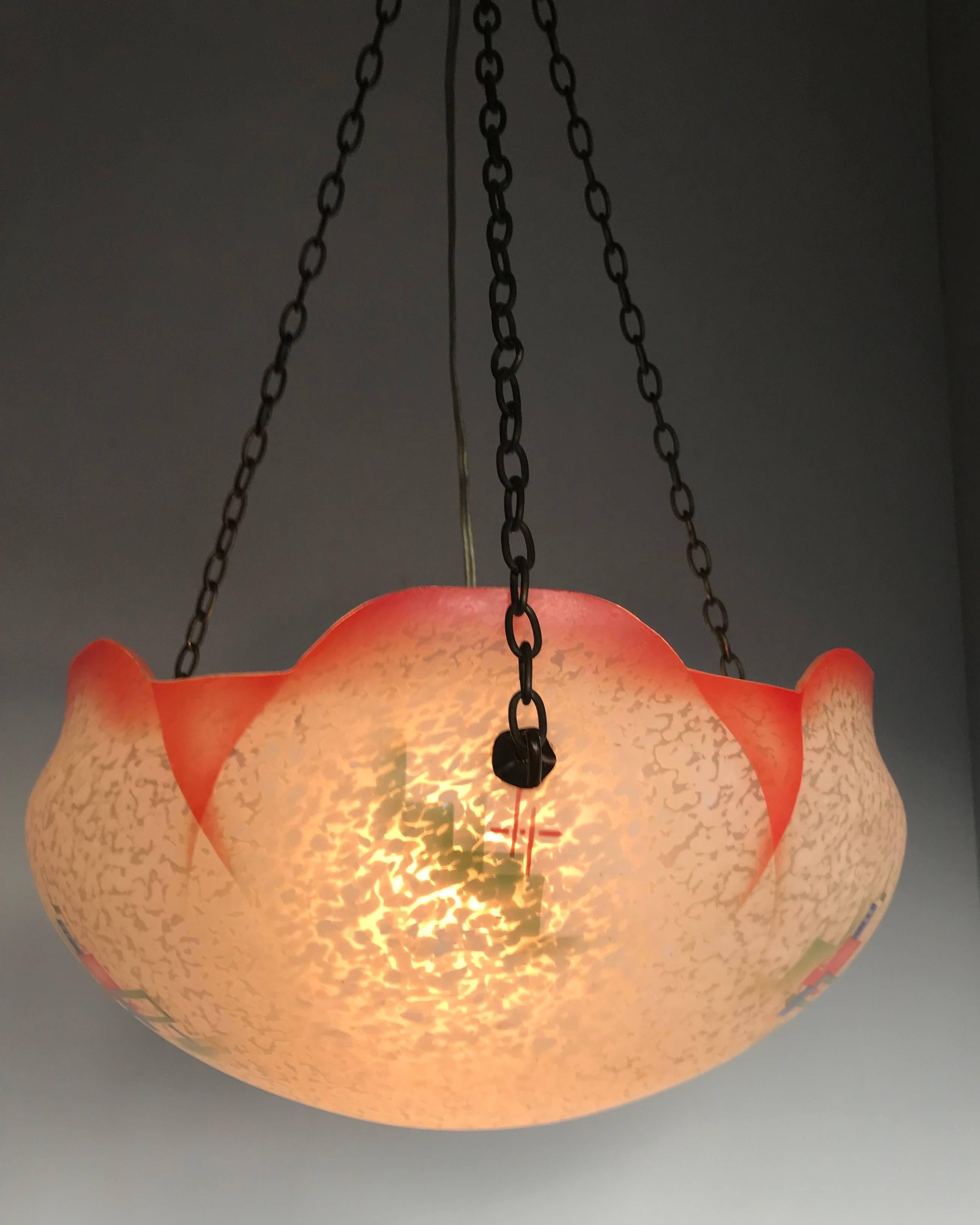 Great Shape, Size and Color, 1920s Art Deco Glass Pendant Ceiling Lamp 11