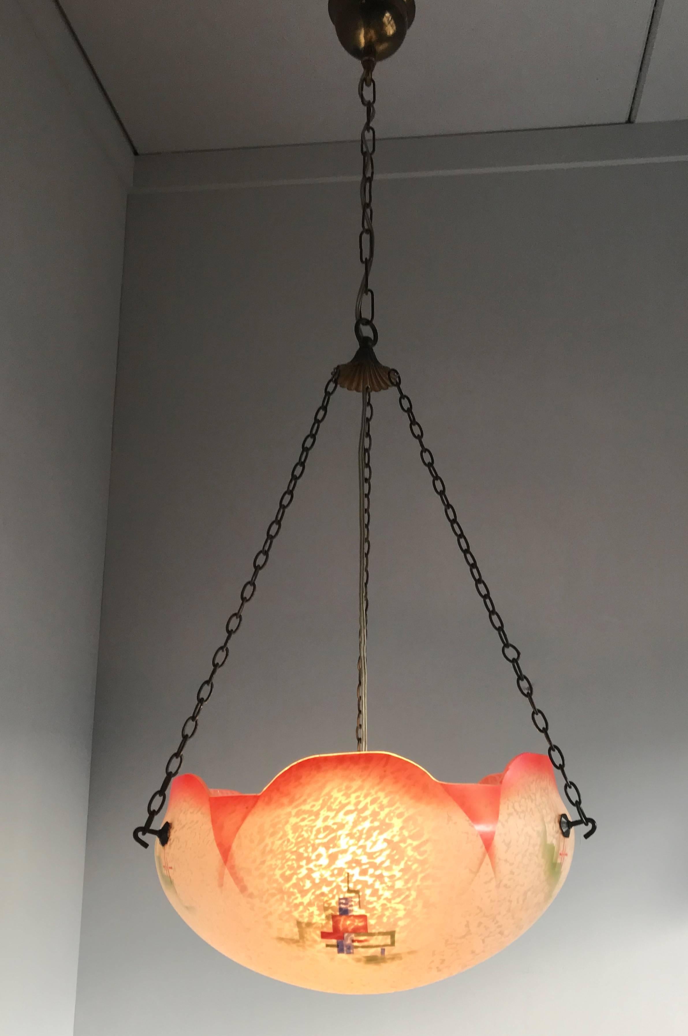 Great Shape, Size and Color, 1920s Art Deco Glass Pendant Ceiling Lamp 1