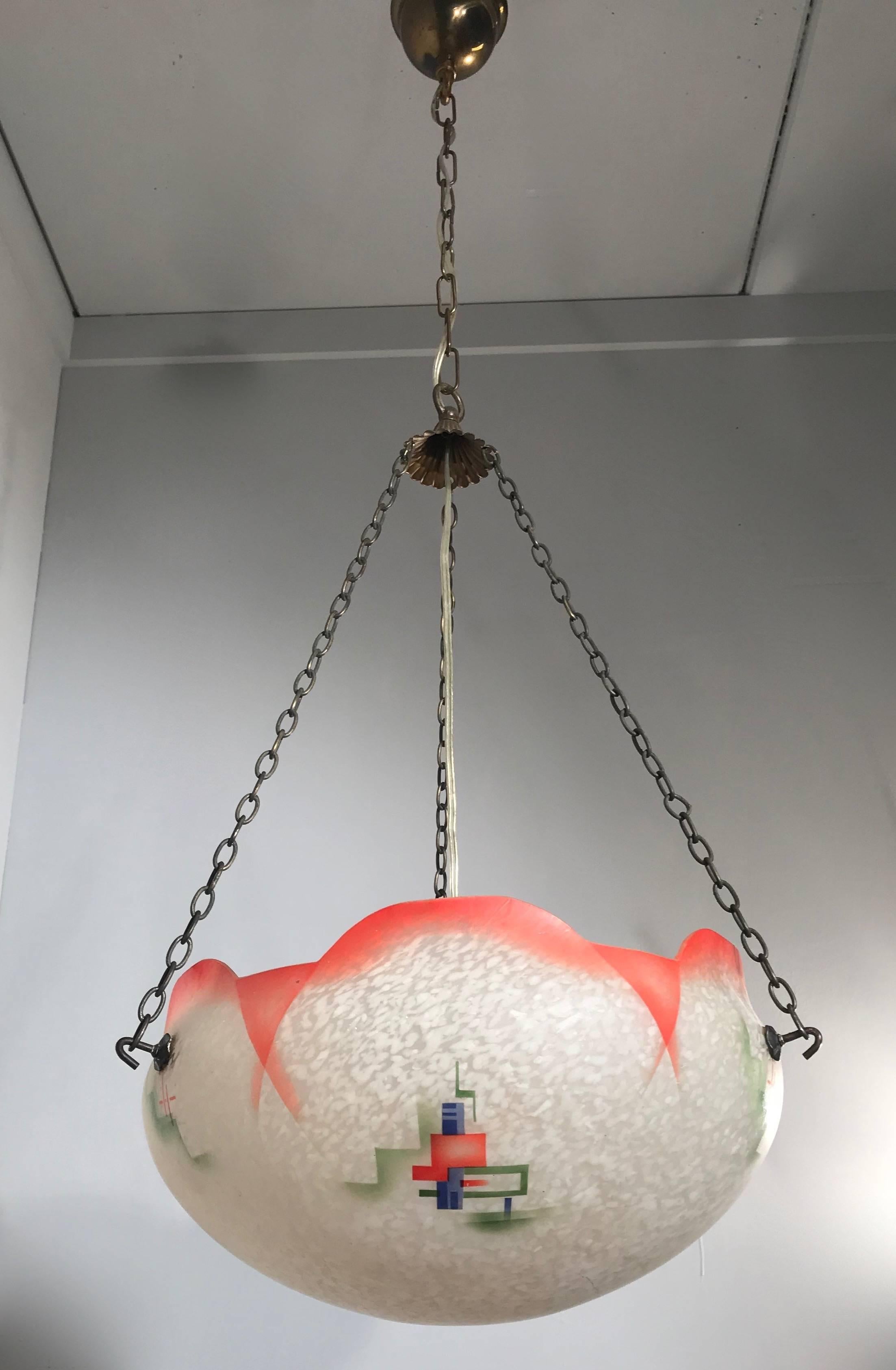 Great Shape, Size and Color, 1920s Art Deco Glass Pendant Ceiling Lamp 2