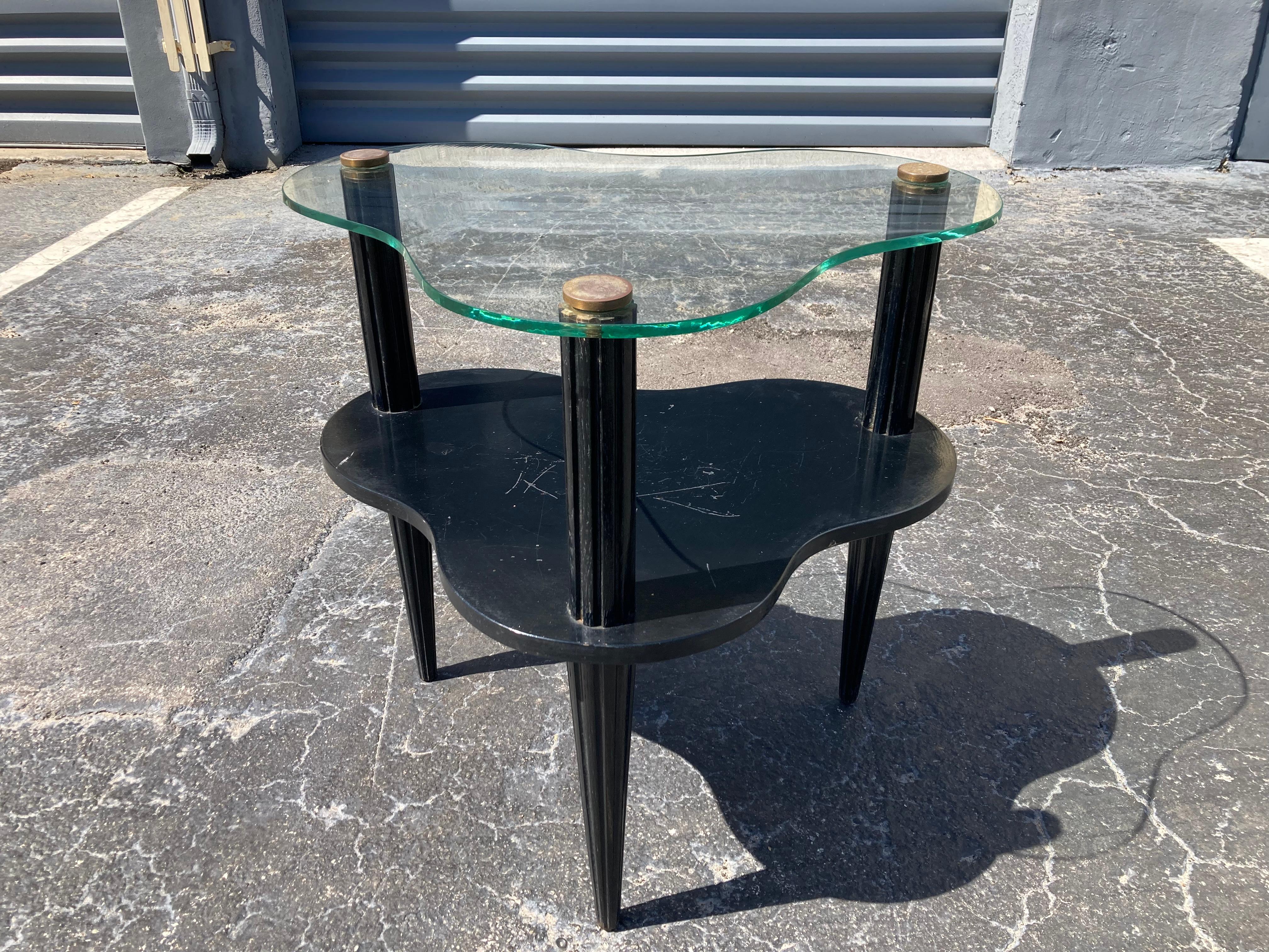 Américain Great Side Table in the style of Gilbert Rhode, Glass, Black, Art Deco en vente