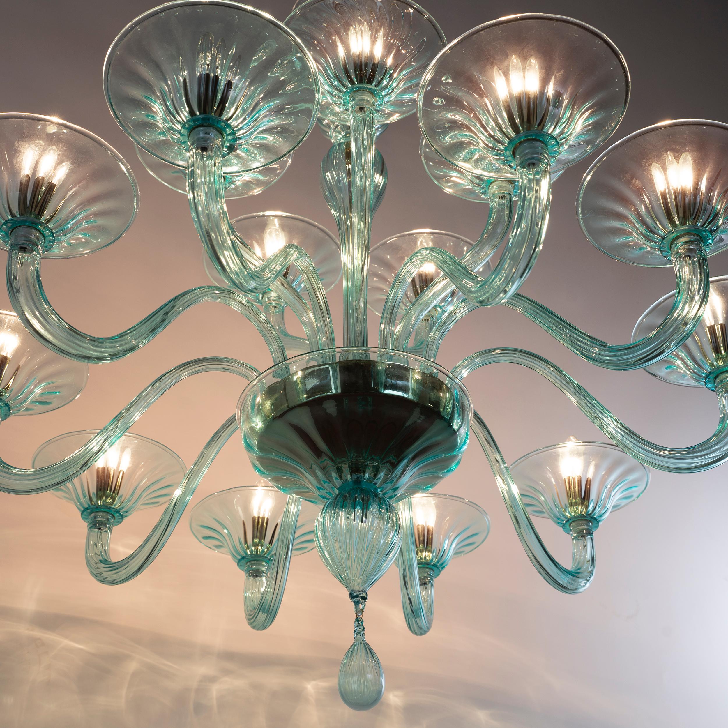 Grande lampadario Simplicissimus, 10+5 bracci in vetro di Murano color acquamarina di Multiforme in vendita 3