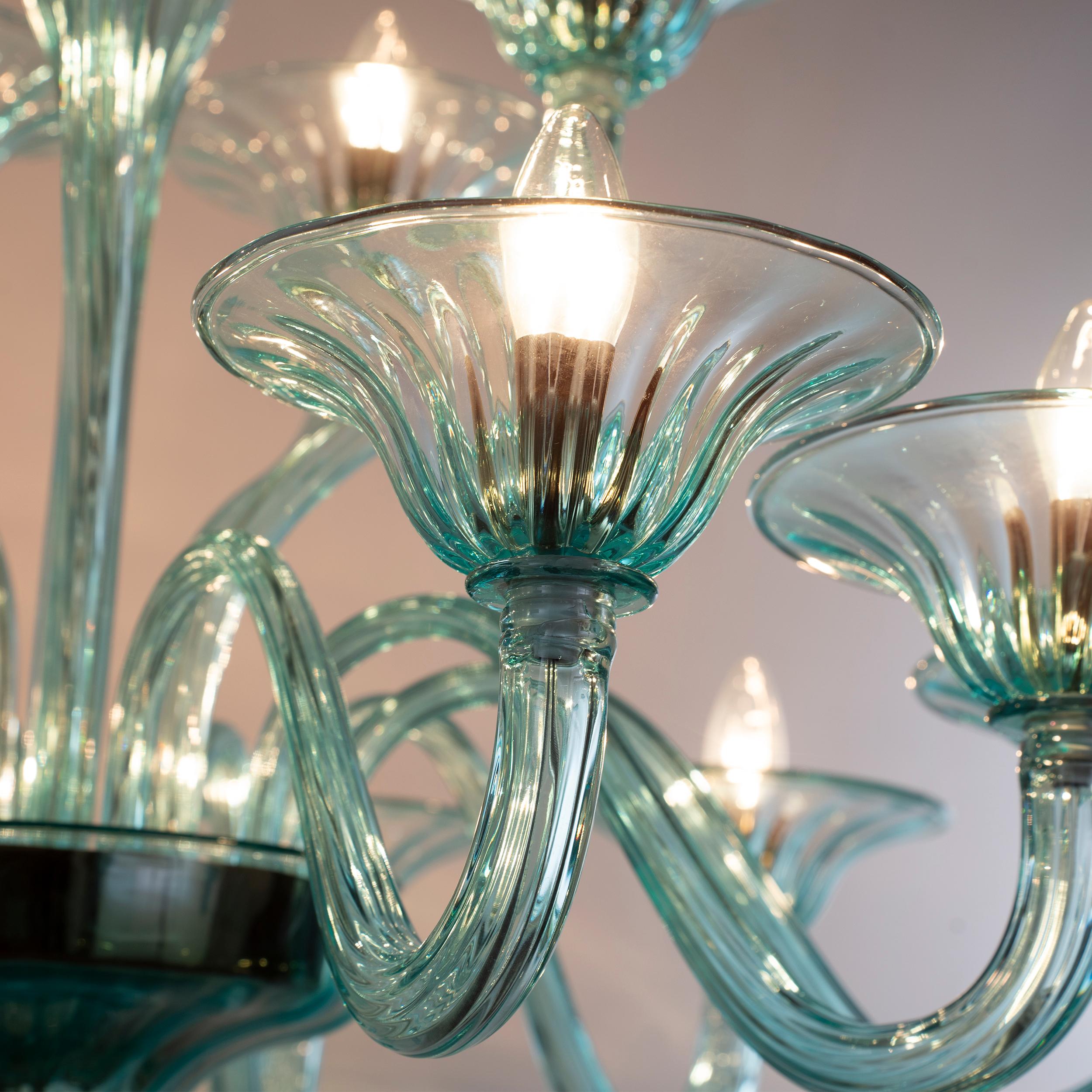 Grande lampadario Simplicissimus, 10+5 bracci in vetro di Murano color acquamarina di Multiforme in vendita 4