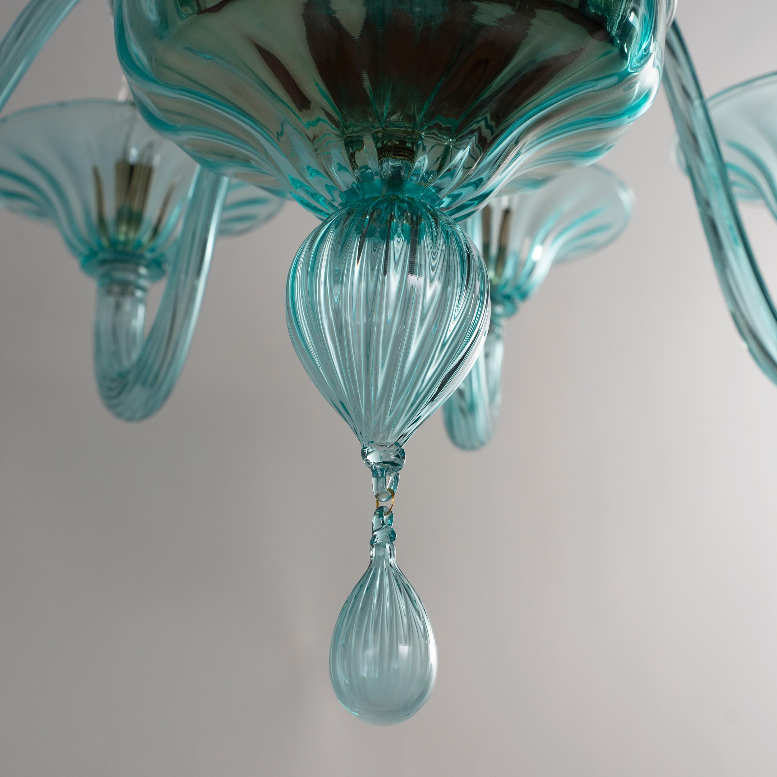 Grande lampadario Simplicissimus, 10+5 bracci in vetro di Murano color acquamarina di Multiforme in vendita 2