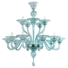 Grande lampadario Simplicissimus, 10+5 bracci in vetro di Murano color acquamarina di Multiforme