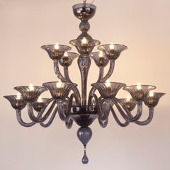Great Simplicissimus Chandelier, 10+5 Arms Slate Blue Murano Glass by Multiforme