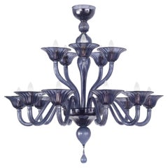 Grande lampadario Simplicissimus, 10+5 bracci in vetro di Murano blu ardesia di Multiforme