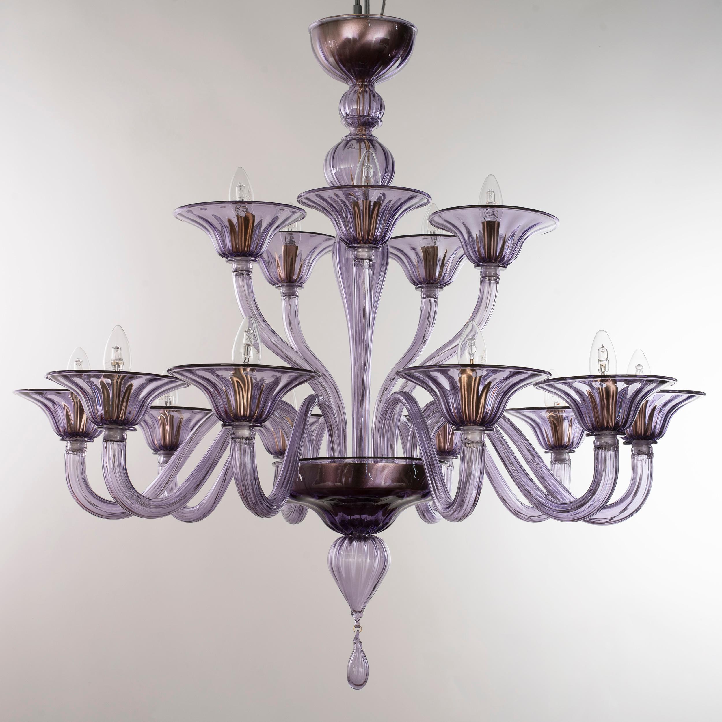 Art Glass Large XL Simplicissimus Chandelier 10+5 Arms Wisteria Murano Glass by Multiforme For Sale