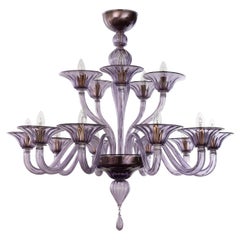 Grande lampadario Simplicissimus, 10+5 bracci in vetro di Murano color glicine di Multiforme