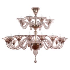 Grande lampadario Simplicissimus, 16+8 bracci in vetro di Murano rosa di Multiforme