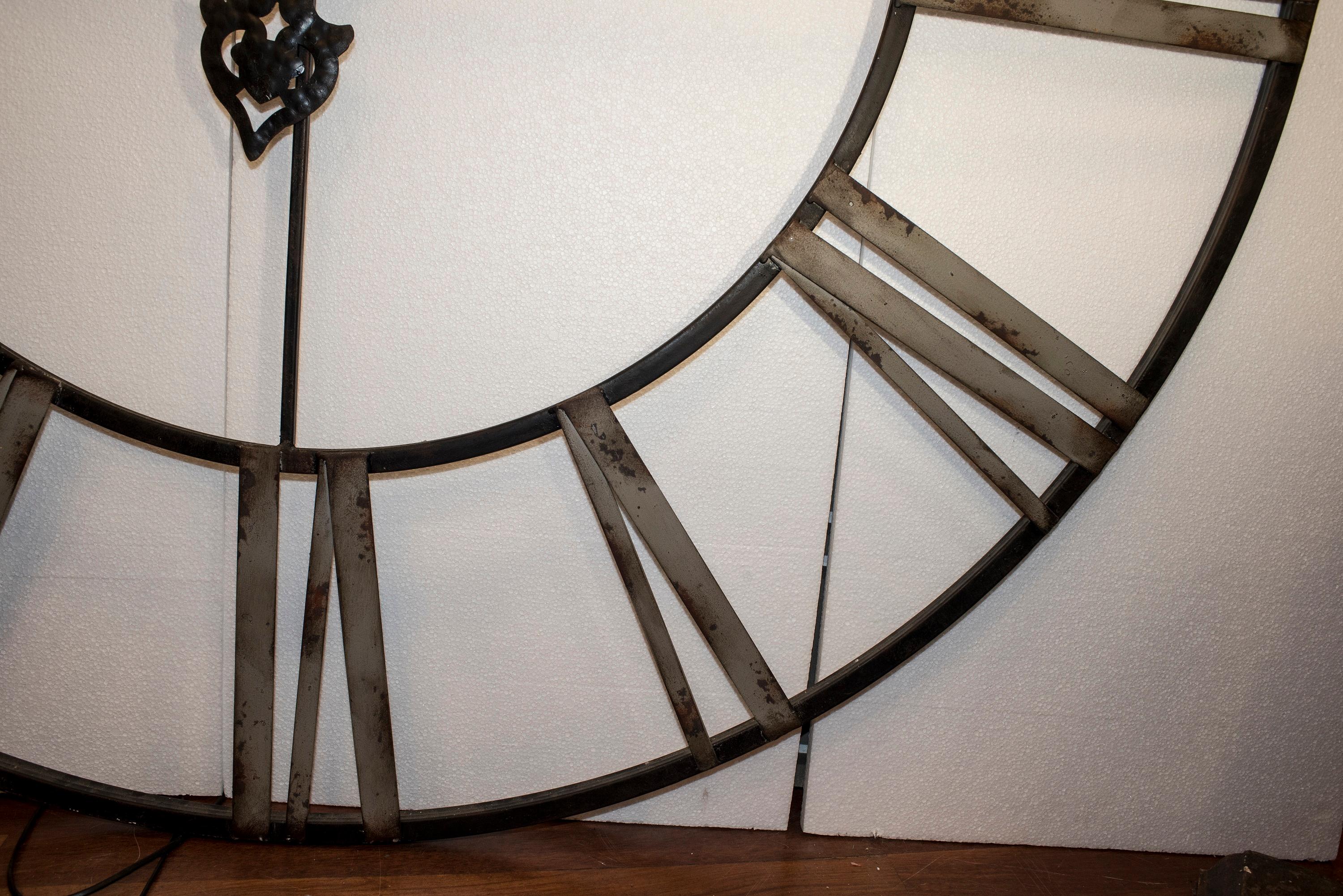  20th Century Black French Skeleton Clock in Aged Forging Iron 6