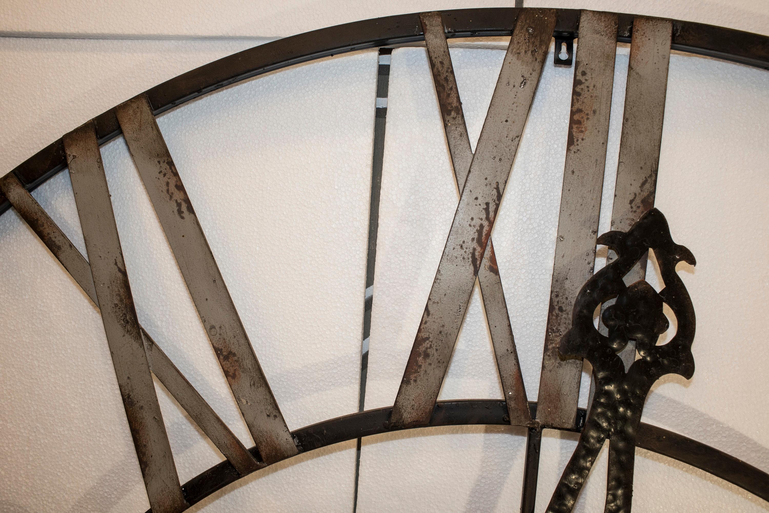  20th Century Black French Skeleton Clock in Aged Forging Iron 1
