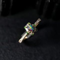 Great The One - Bague de fiançailles en or 14K avec opale Boulder et diamant taille baguette
