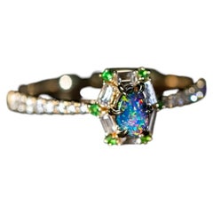 Great The One - Bague de fiançailles en or 14K avec opale Boulder et diamant taille baguette