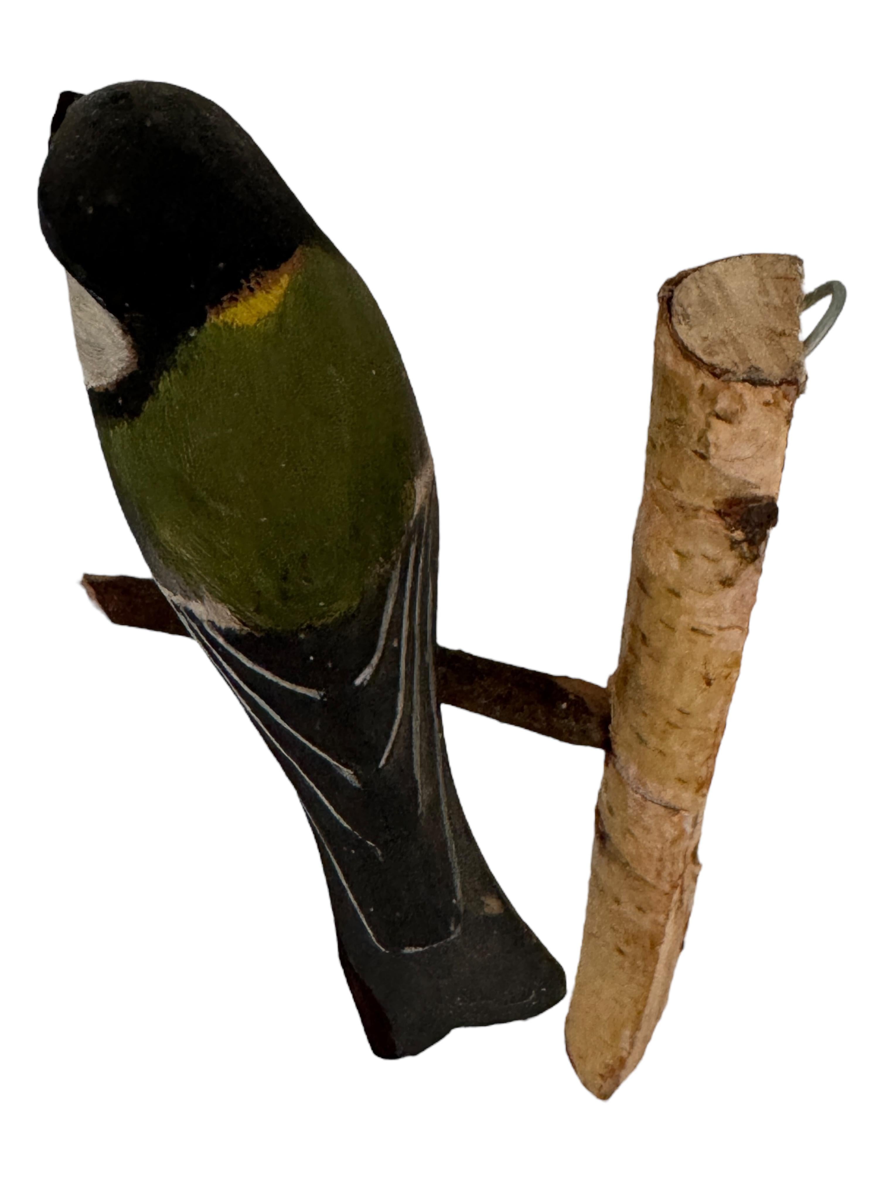 Great Tit Viechtauer Hand Carved Wood Bird Black Forest Folk Art, Austria, 1920s 7