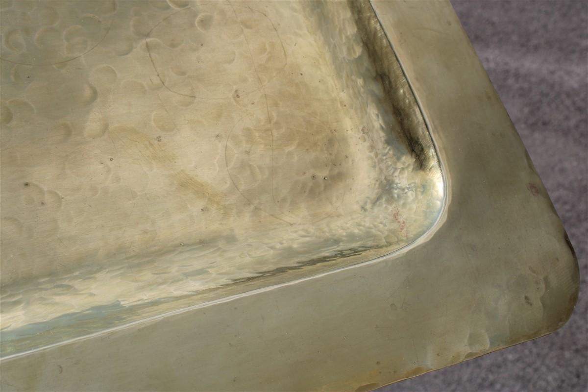 Great Tray Table Solid Brass Italian Design 1970s Hammered by Hand Rectangular 1
