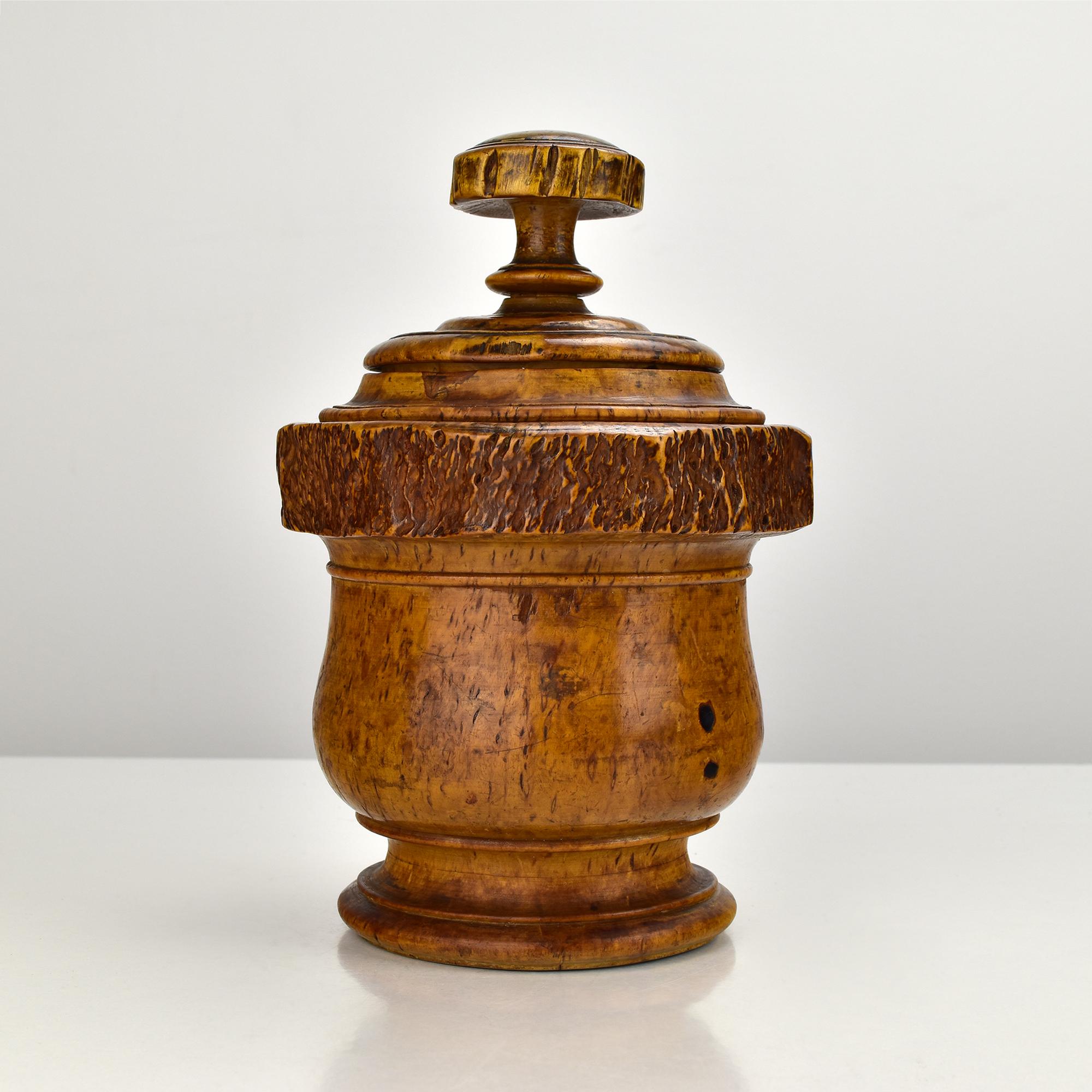 Art Deco Great Turned Burl Wood Tobacco Jar by Artist R. Kaeser Mid Century Modern For Sale