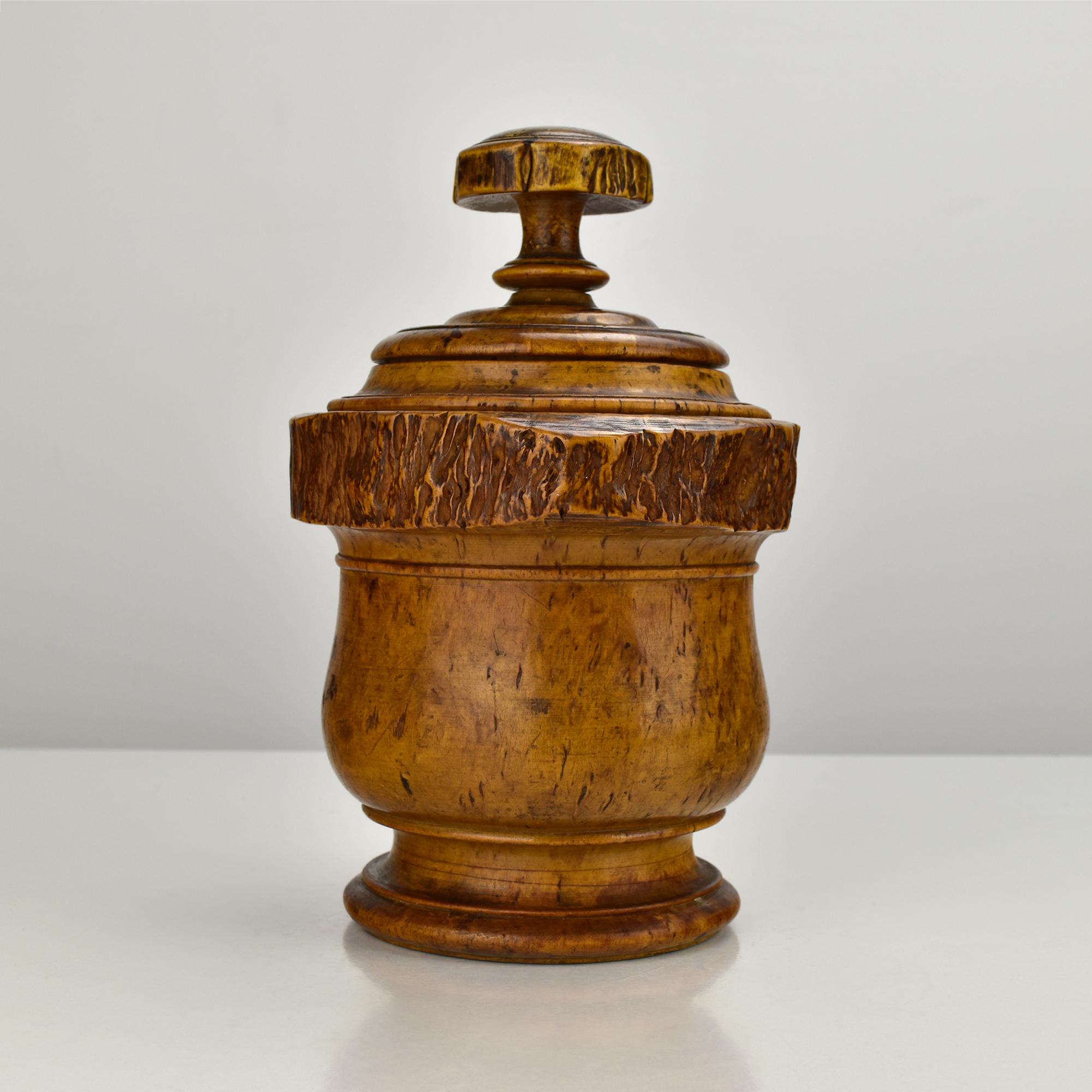 Carved Great Turned Burl Wood Tobacco Jar by Artist R. Kaeser Mid Century Modern For Sale