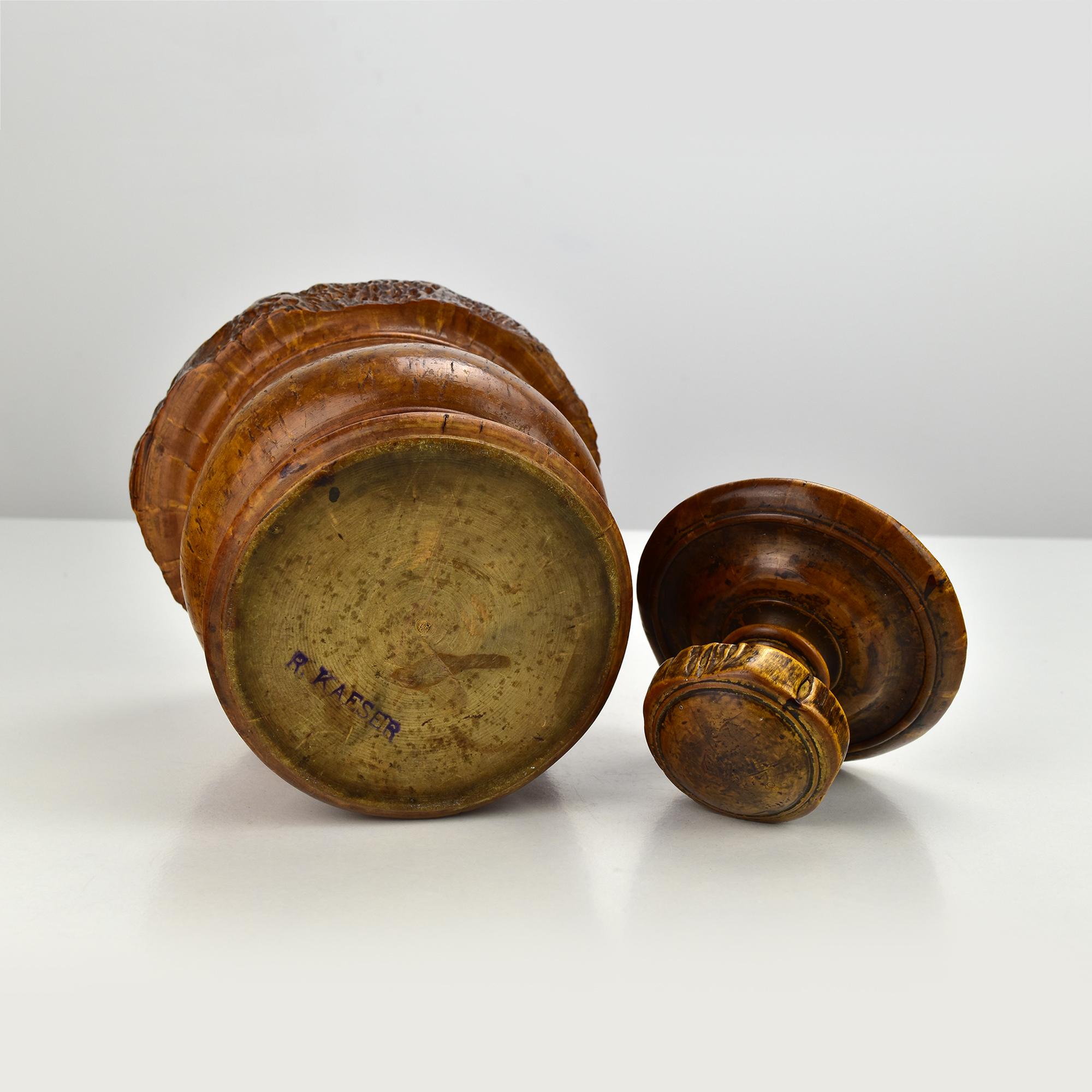 Great Turned Burl Wood Tobacco Jar by Artist R. Kaeser Mid Century Modern For Sale 2