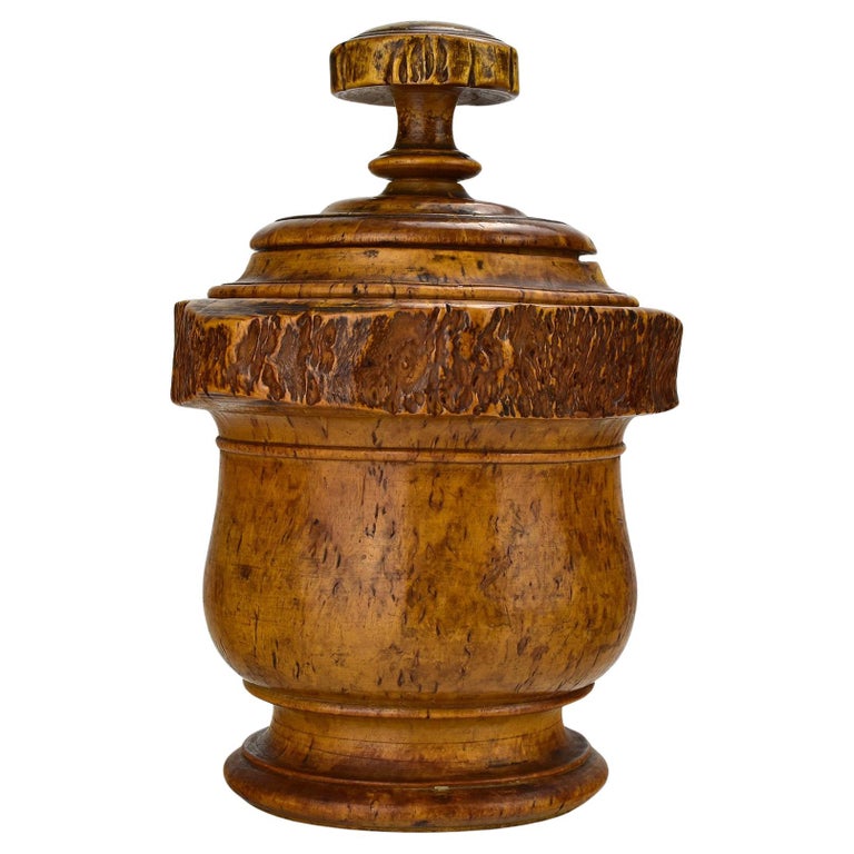 Great Turned Burl Wood Tobacco Jar by Artist R. Kaeser Mid Century Modern