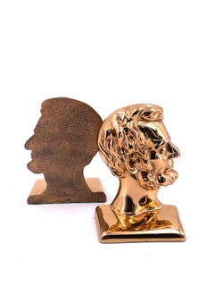Great & Unique Rose Brass Plated Solid Cast Iron Pair of Lincoln Bookends