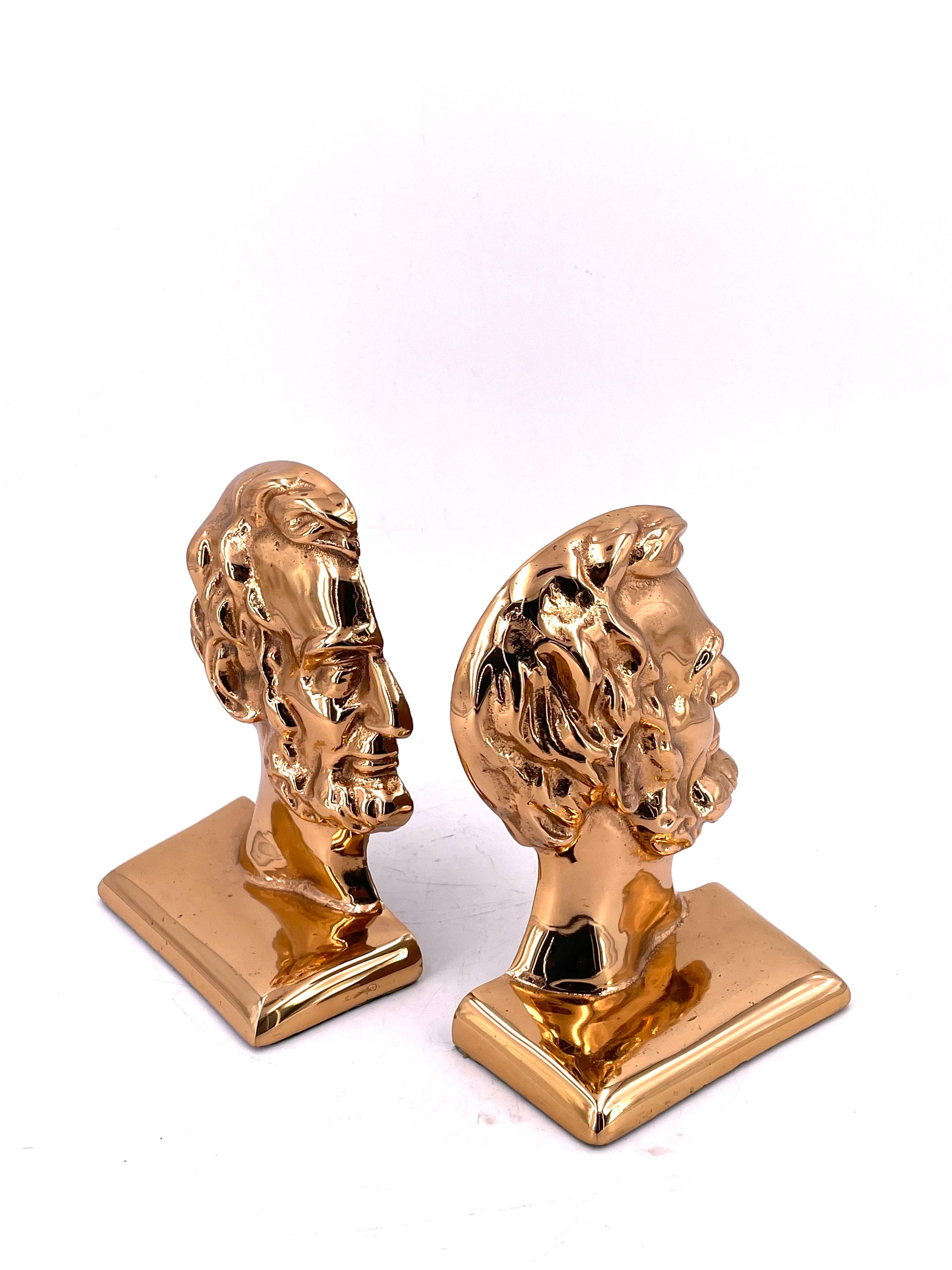 American Classical Great & Unique Rose Brass Plated Solid Cast Iron Pair of Lincoln Bookends