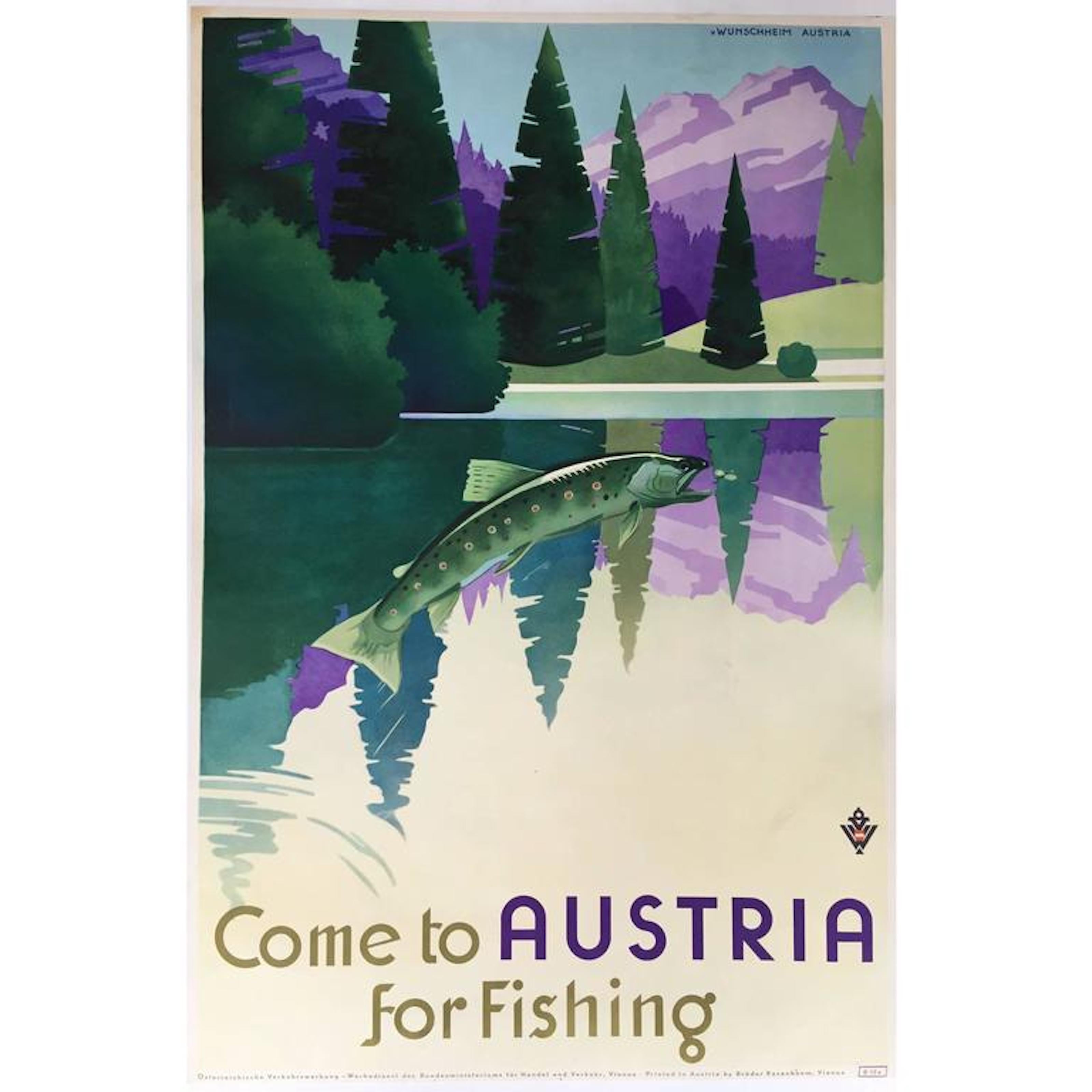 Art Deco Great Vintage Poster Promoting Fishing in Austria