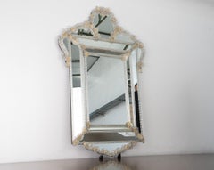 Great Wall Venetian Mirror in Murano Glass, Clear and Gold Flower details