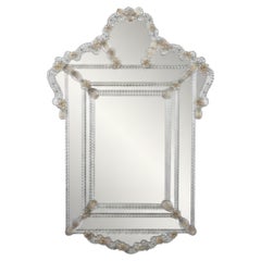 Great Wall Venetian Mirror in Murano Glass, Clear and Gold Flower details