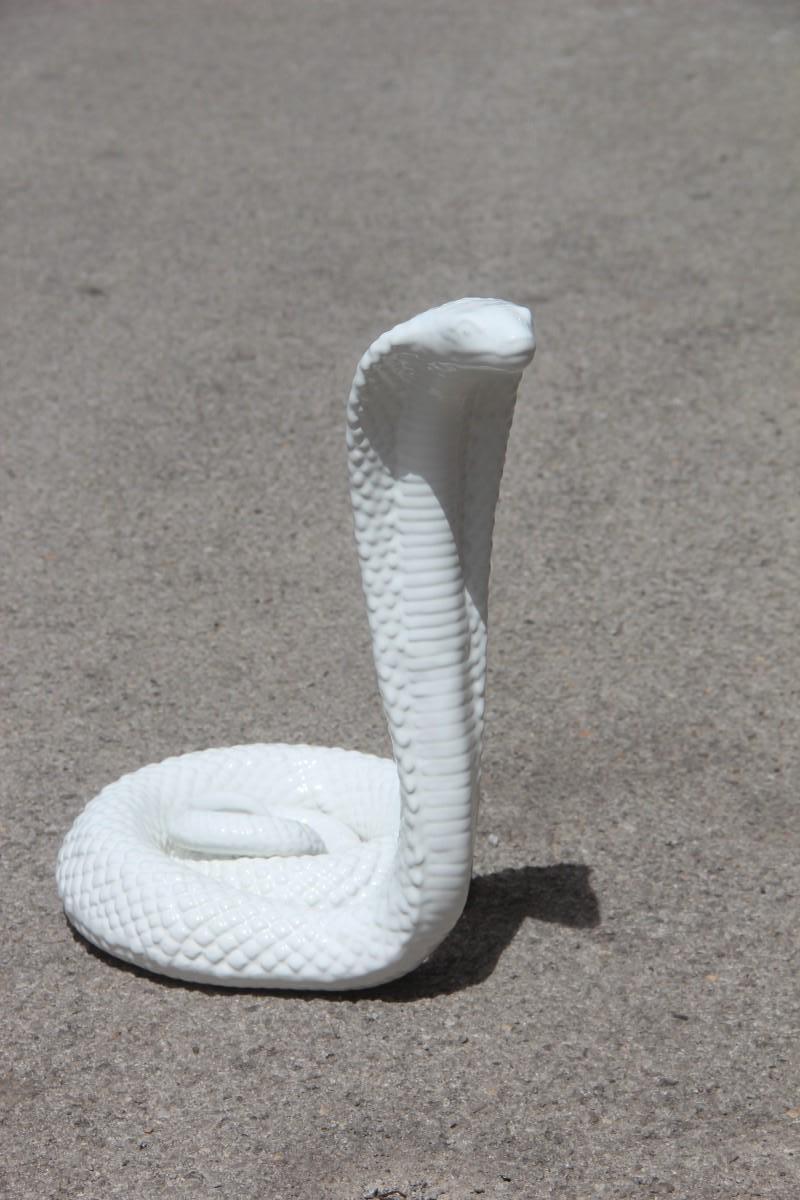 Great White Ceramic Cobra Tommaso Barbi Italian Design 1970s Snake 2