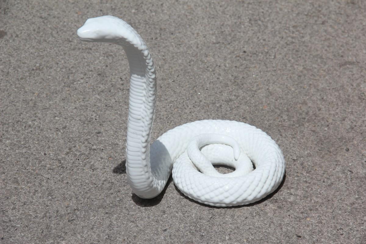 Great White Ceramic Cobra Tommaso Barbi Italian Design 1970s Snake 3