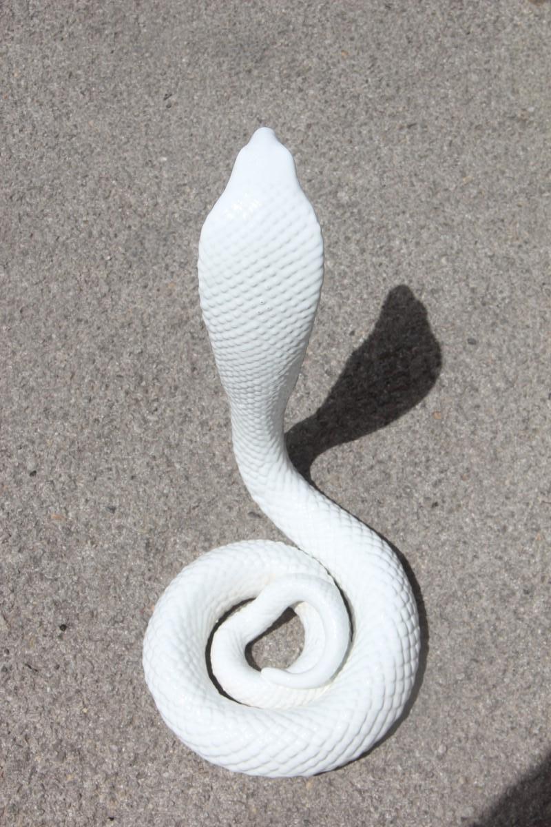 Mid-Century Modern Great White Ceramic Cobra Tommaso Barbi Italian Design 1970s Snake