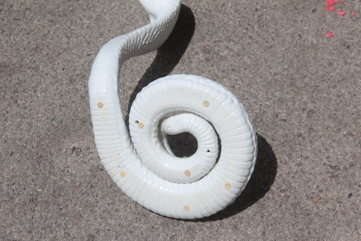Great White Ceramic Cobra Tommaso Barbi Italian Design 1970s Snake In Excellent Condition In Palermo, Sicily