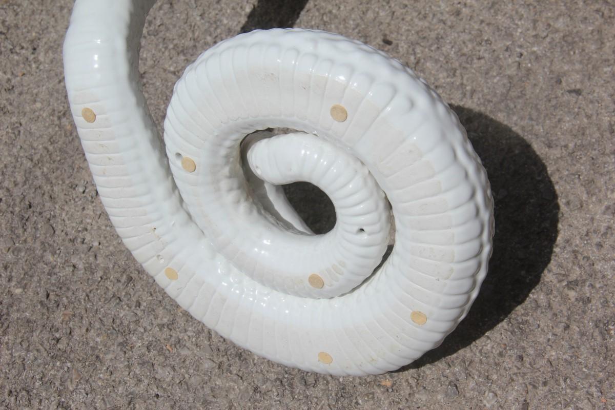 Great White Ceramic Cobra Tommaso Barbi Italian Design 1970s Snake 1