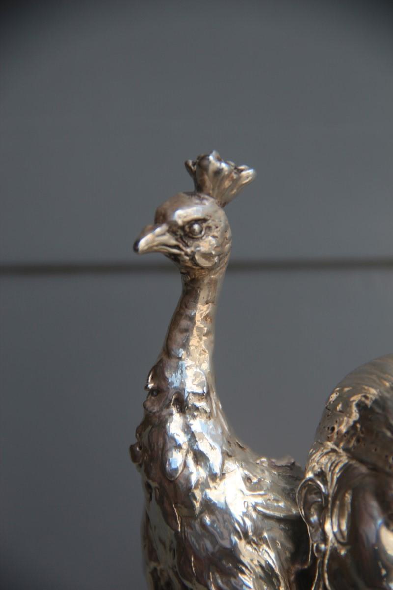 Mid-Century Modern Great Woman with Art Deco Peacock in Resin and Silver Italian Design, 1970