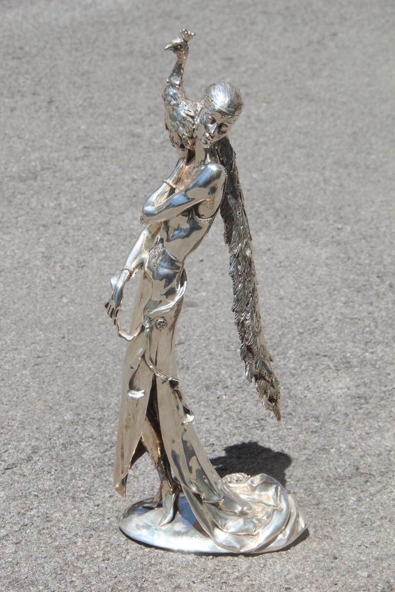 Great Woman with Art Deco Peacock in Resin and Silver Italian Design, 1970 3